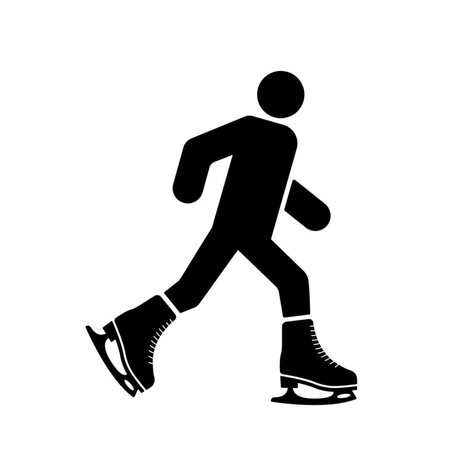 figuur het schaatsen Mens Aan ijs baan zwart silhouet icoon. olympisch sport schaatser glyph pictogram. persoon opleiding in ijs vleet schoen symbool. winter vrije tijd gezond werkzaamheid. geïsoleerd vector illustratie.