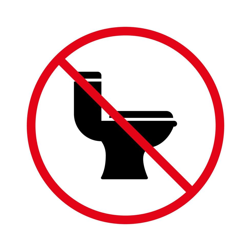 toilet verbod zwart silhouet icoon. verboden wc pictogram. waarschuwing niet gebruik toilet rood hou op cirkel symbool. Nee toegestaan Gooi uitschot in toilet teken. verboden wc zone. geïsoleerd vector illustratie.