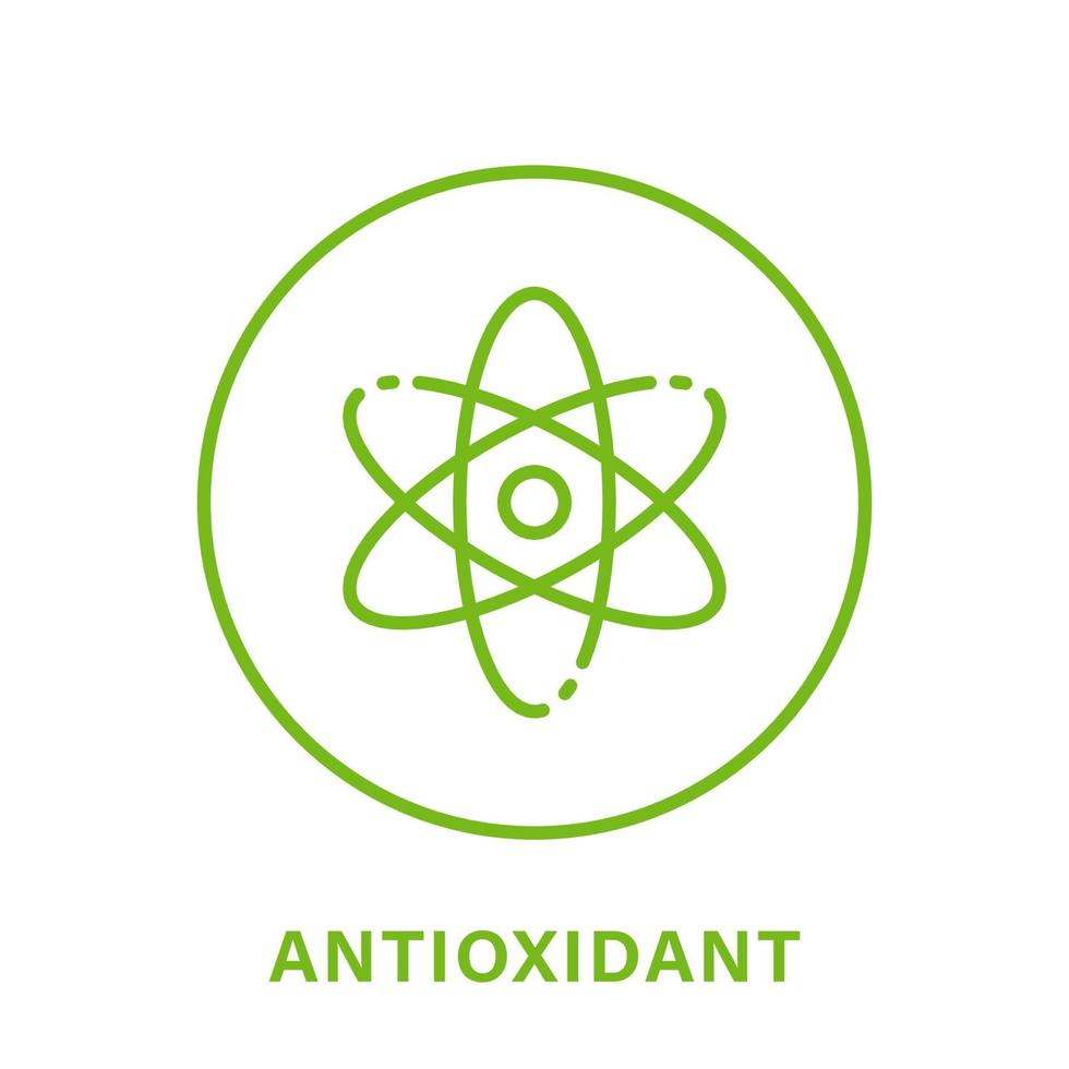 antioxidant lijn groen stempel. vrij anti oxidatiemiddel schets icoon. gezond biologisch natuur ingrediënt pictogram. anti oxidatiemiddel supplement symbool. molecuul cel antioxidant teken. geïsoleerd vector illustratie.