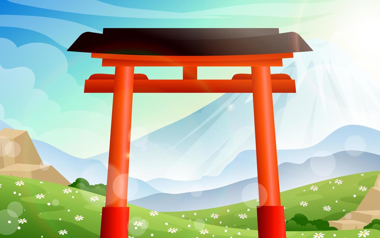 Japans torii poort en fuji berg landschap vector