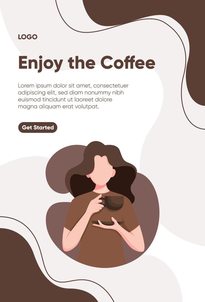 bewerkbare poster sjabloon met illustratie van vrouw genieten van koffie vector