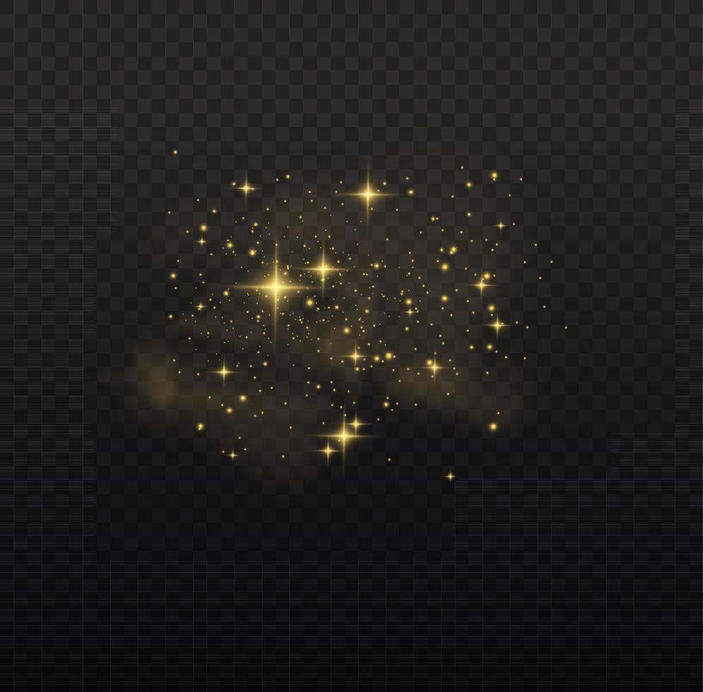 de stof vonken en gouden sterren schijnen met speciaal licht. vector schittert. Kerstmis licht effect.