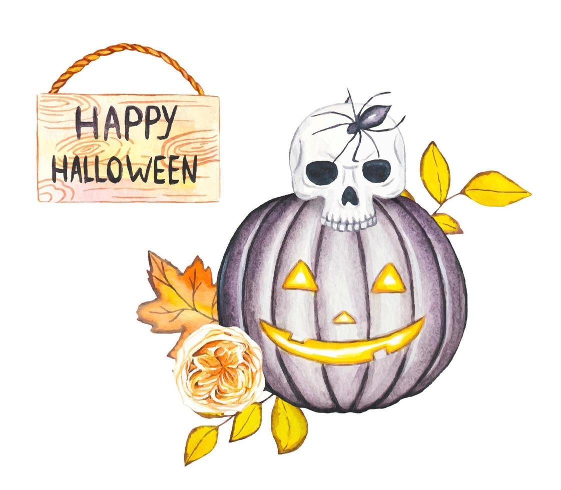 pompoen samenstelling. waterverf halloween illustratie vector