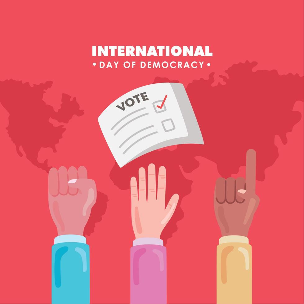 Internationale dag democratie belettering ansichtkaart vector