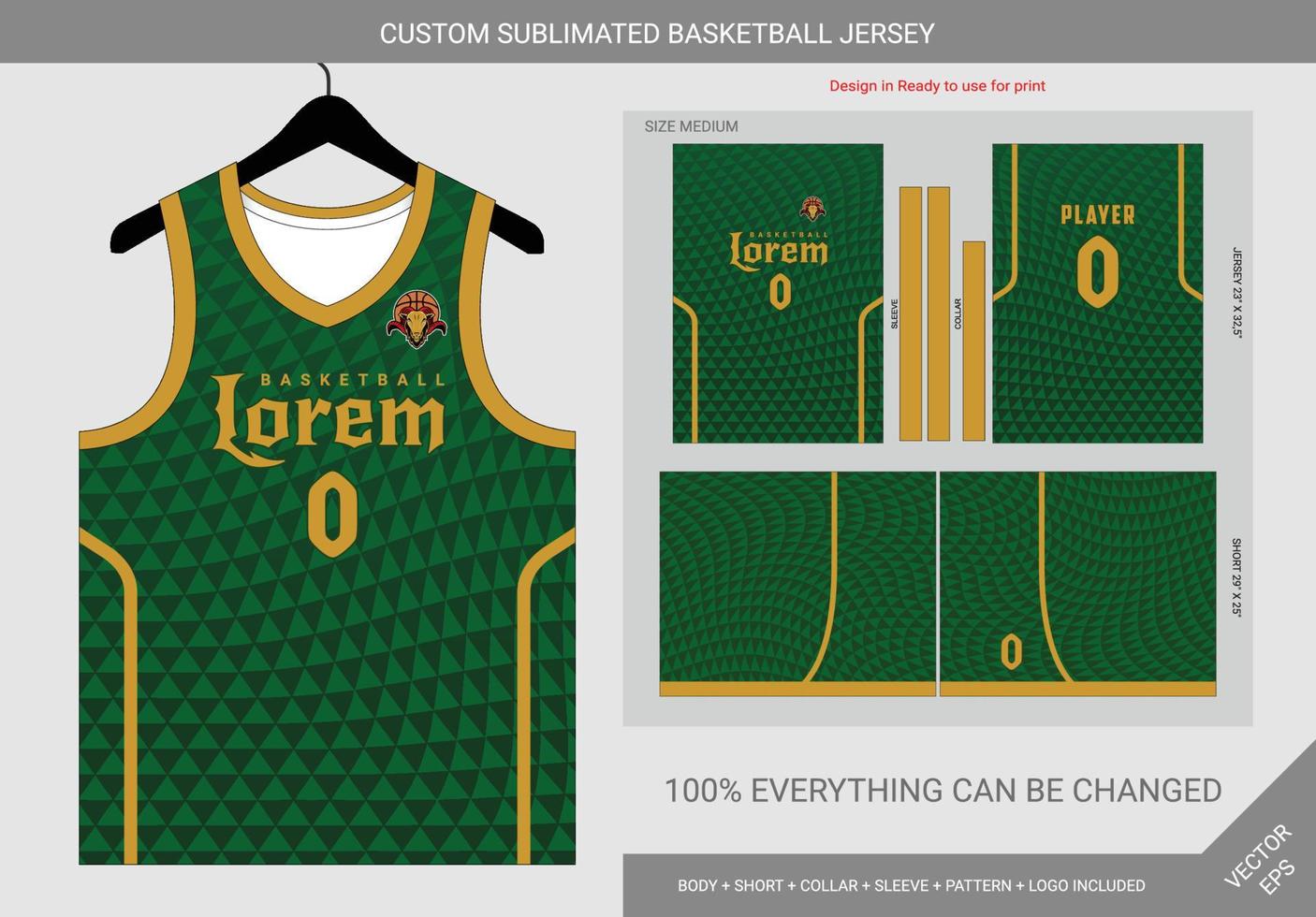 driehoek patroon groen en goud basketbal Jersey sjabloon vector