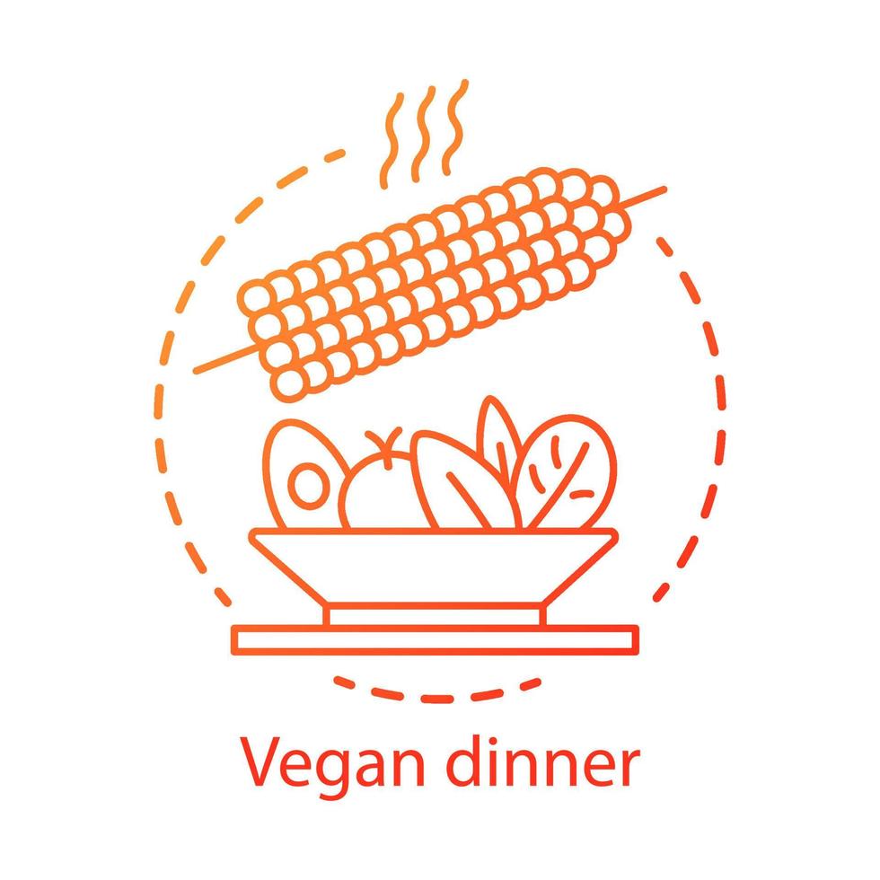 gezond levensstijl, veganistisch avondeten concept icoon. biologisch voeding idee dun lijn illustratie. natuurlijk voedsel, vegetarisch restaurant menu. gekookt maïs met groente salade vector geïsoleerd schets tekening