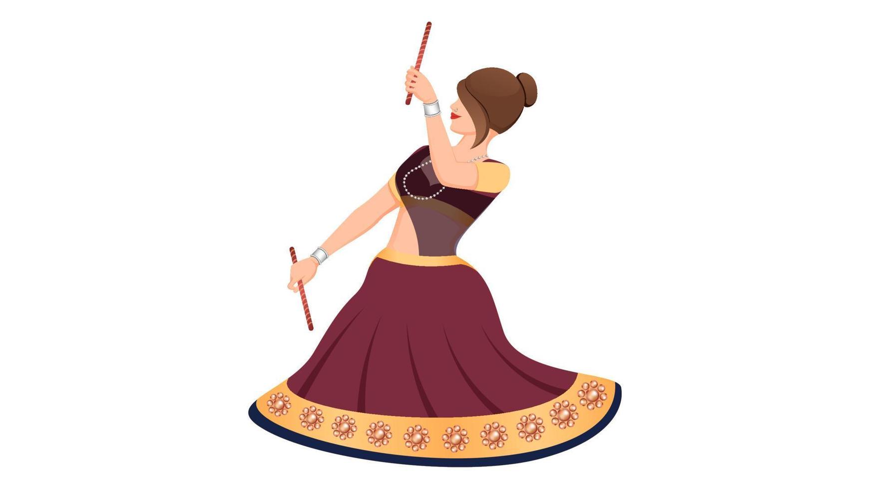 traditioneel gekleed dandiya meisje, dandiya meisje vector, gelukkig navratri. vector