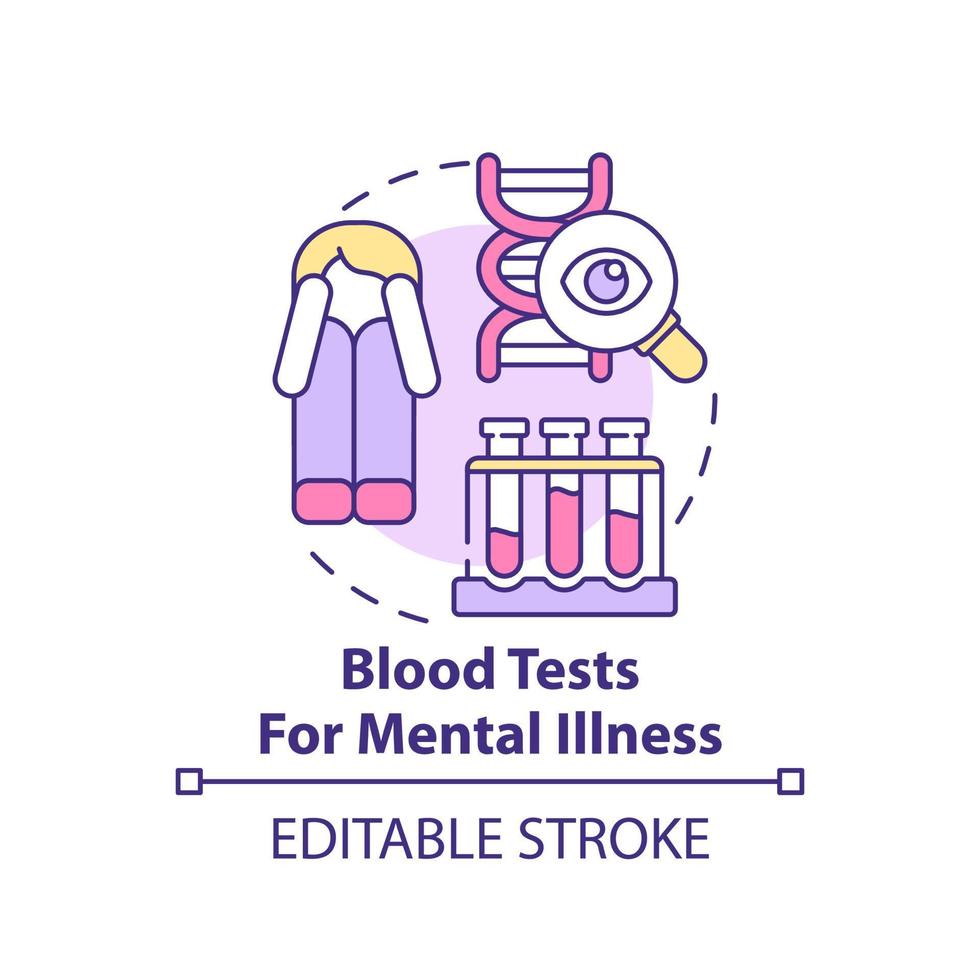 bloed tests voor mentaal ziekte concept icoon. geduldig onderzoeken. psychotherapie neiging abstract idee dun lijn illustratie. geïsoleerd schets tekening. bewerkbare hartinfarct. vector