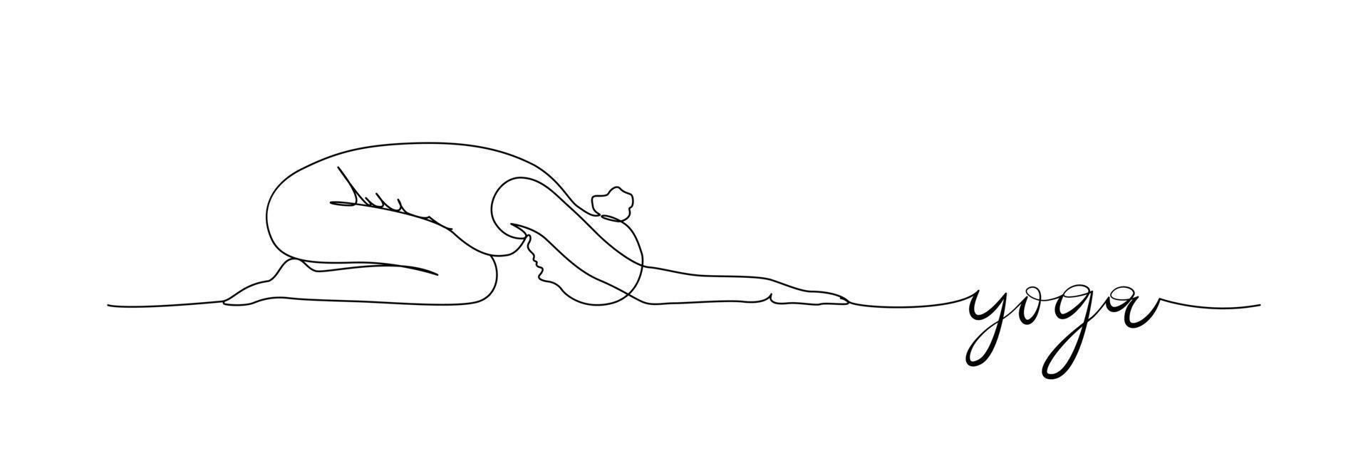vector banier met vrouw aan het doen yoga oefening. schets tekening