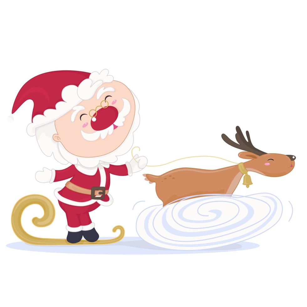 Aan een slee-santa claus ritten een rendier-a Kerstmis tekenfilm karakter vector