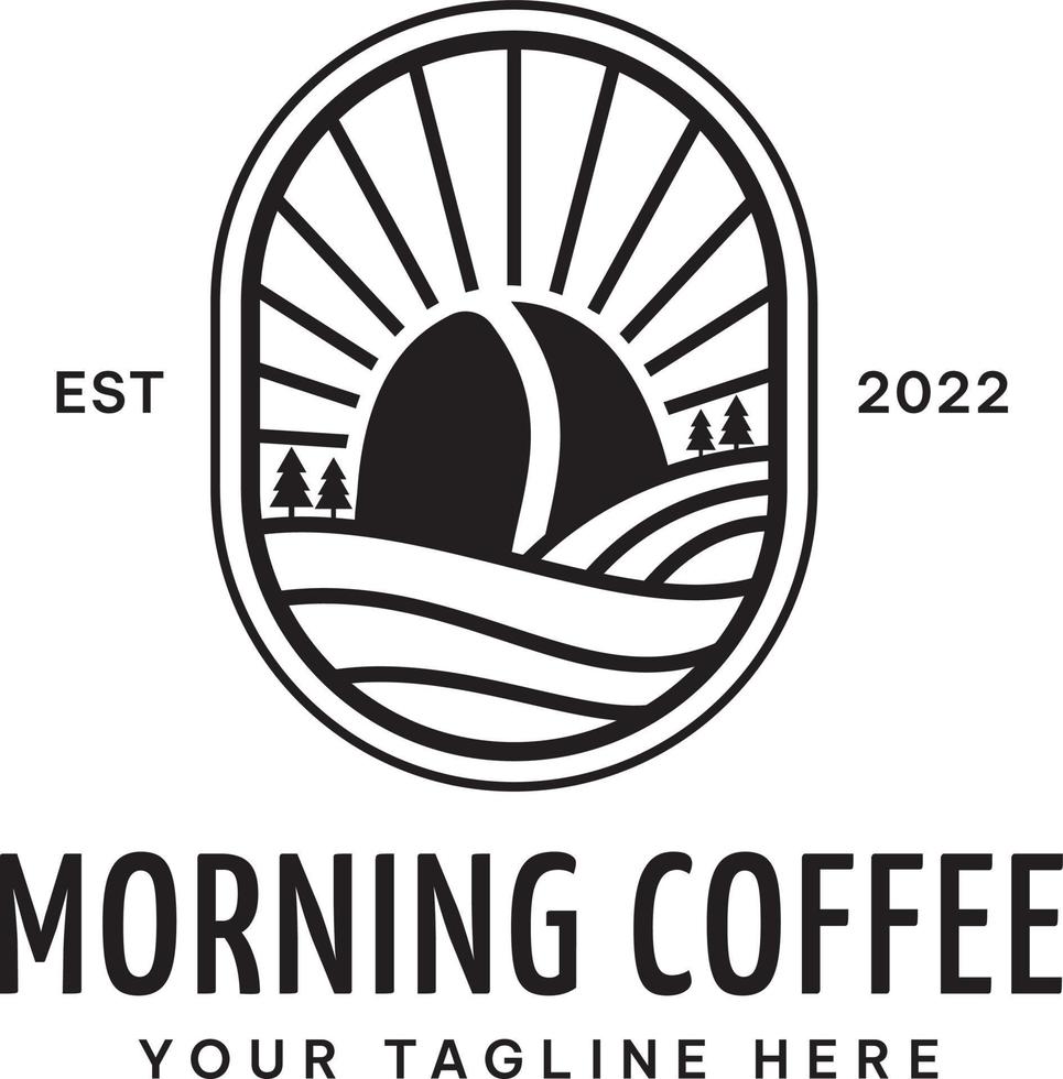 koffie tuin ontwerp logo in de ochtend, premie koffie label, koffie insigne, koffie embleem. Gaan naar restaurants, cafés, winkels. vector illustratie.