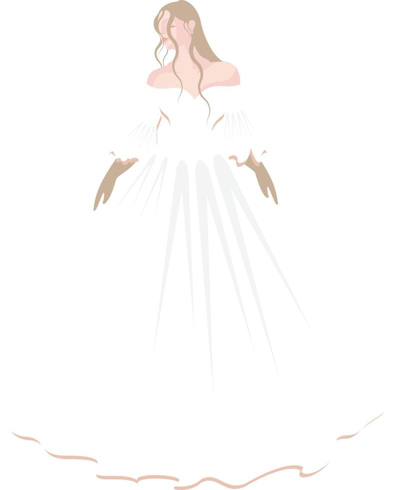kunst illustratie digitaal illustratie van een bruid in een pluizig wit bruiloft jurk met haar haar- los Aan haar schouder en vervelend een paar- van handschoenen in haar handen vector