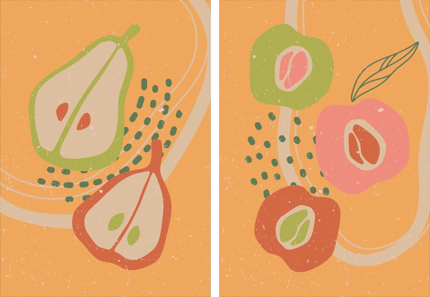 reeks van posters met abstract vruchten. kleurrijk abstractie in modern stijl. gestileerde groenten en vruchten. vector illustratie ontwerp. sjabloon ontwerp.