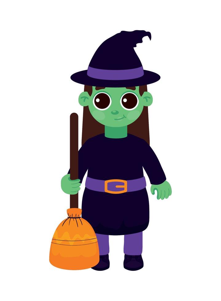 halloween meisje heks karakter vector