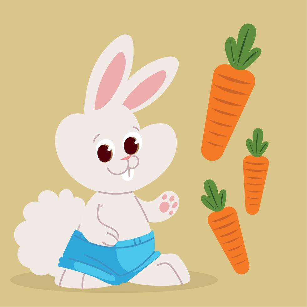 schattig konijn en wortels vector