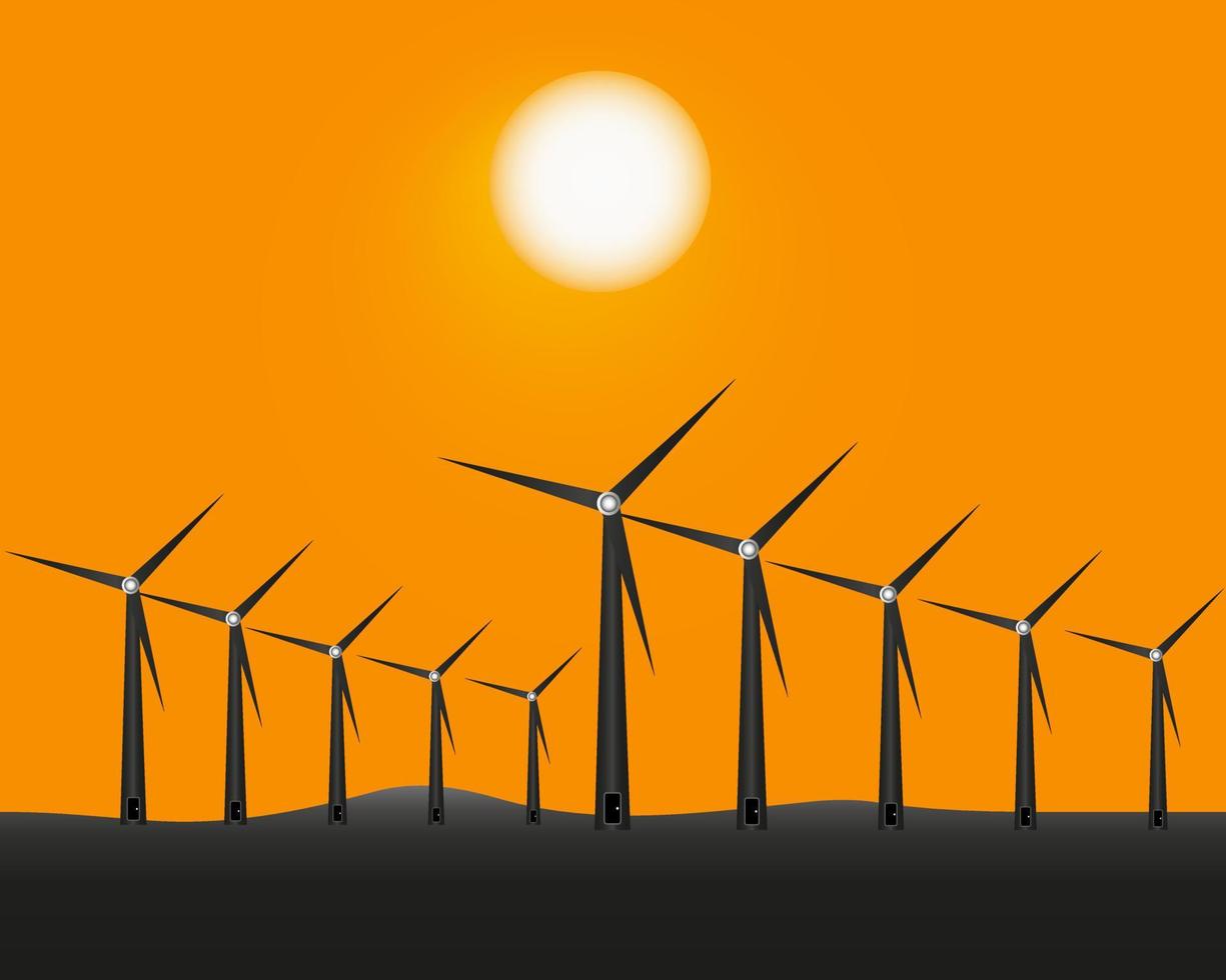 windmolens voor genereren energie Aan een geel achtergrond vector