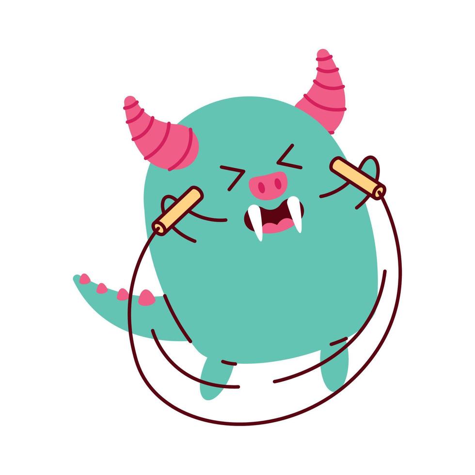 demon kawaii jumping touw vector