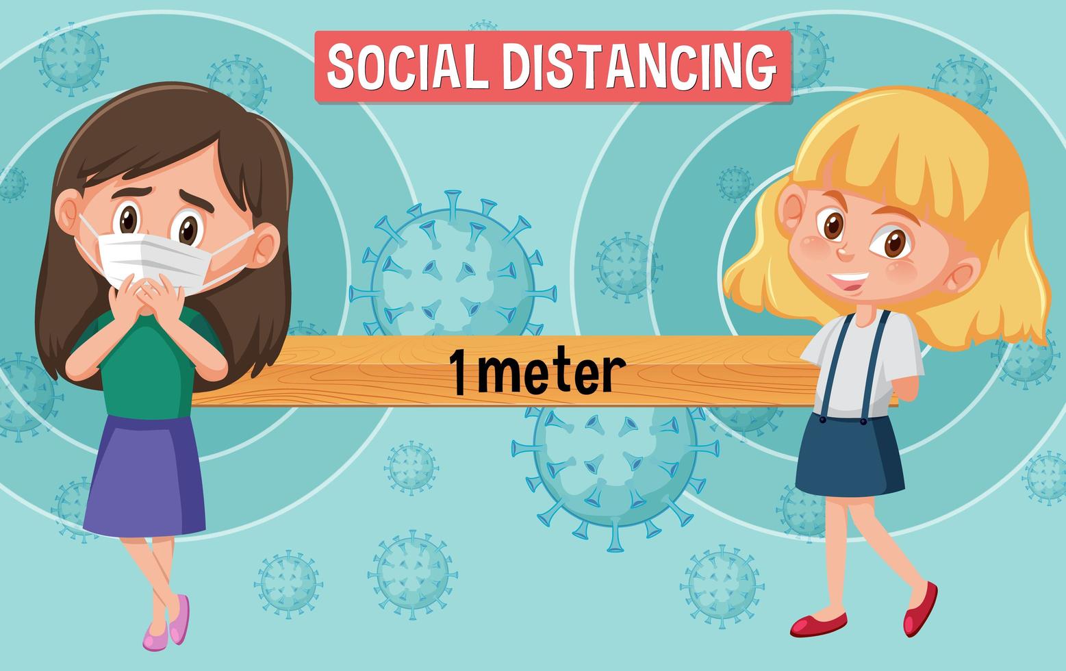 meisjes staan 1 meter uit elkaar vector