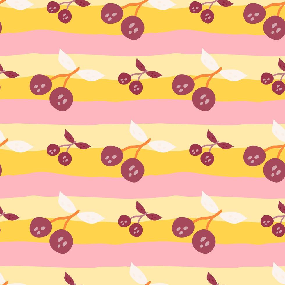 hand- getrokken kers bessen en bladeren naadloos patroon. hand- getrokken kersen behang. fruit achtergrond. vector