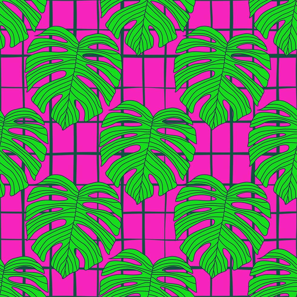 voorgevormd schets monstera silhouetten naadloos patroon. palm bladeren eindeloos achtergrond. botanisch behang. vector