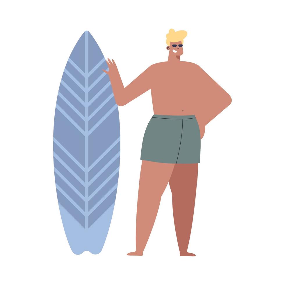 surfer met blauw surfboard vector