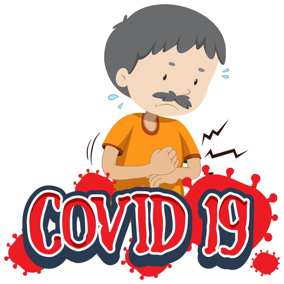 covid-19 bord met zieke oudere man vector