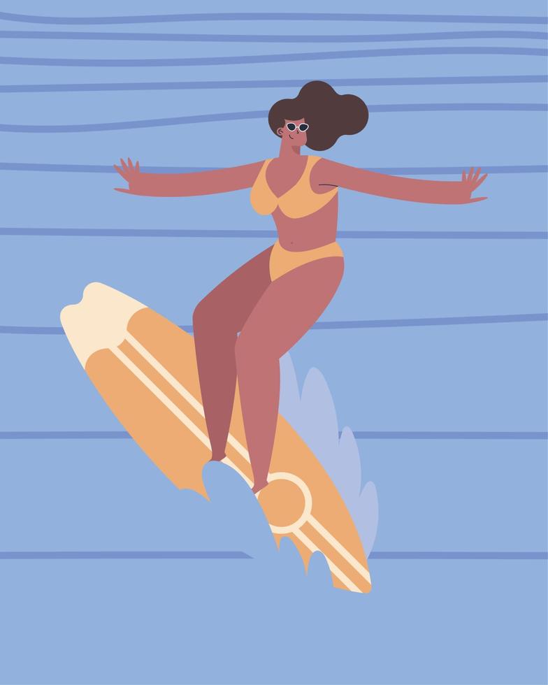 vrouw surfing in water vector