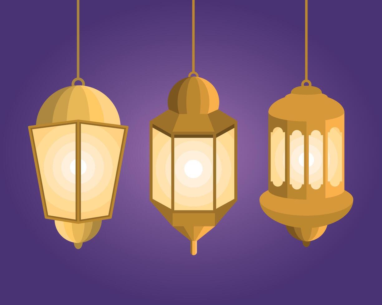 drie Ramadan kareem lampen vector