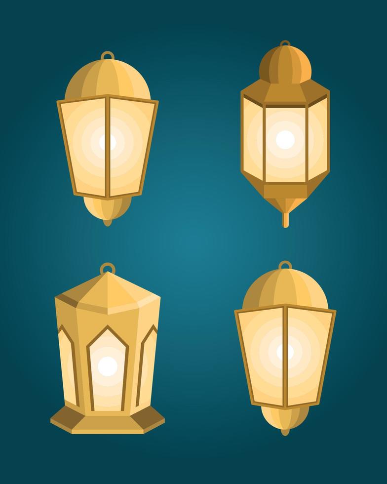 vier Ramadan kareem lampen vector