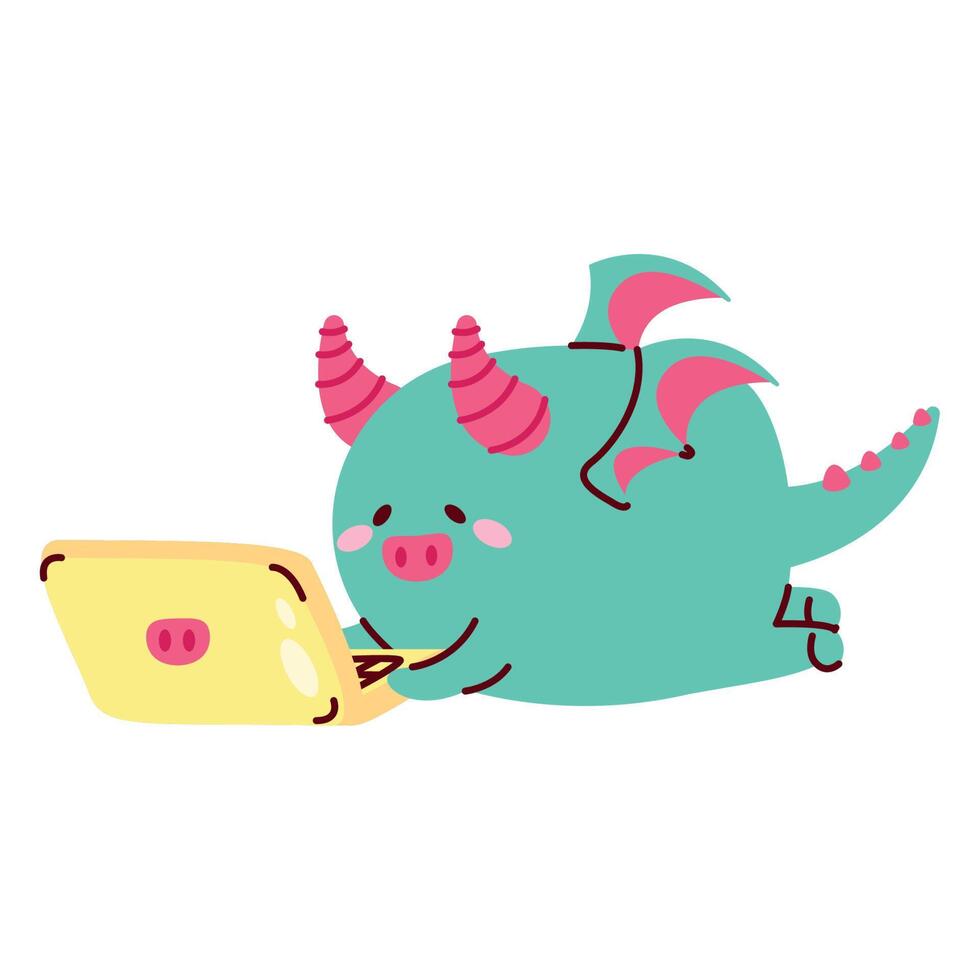 demon gebruik makend van laptop kawaii vector