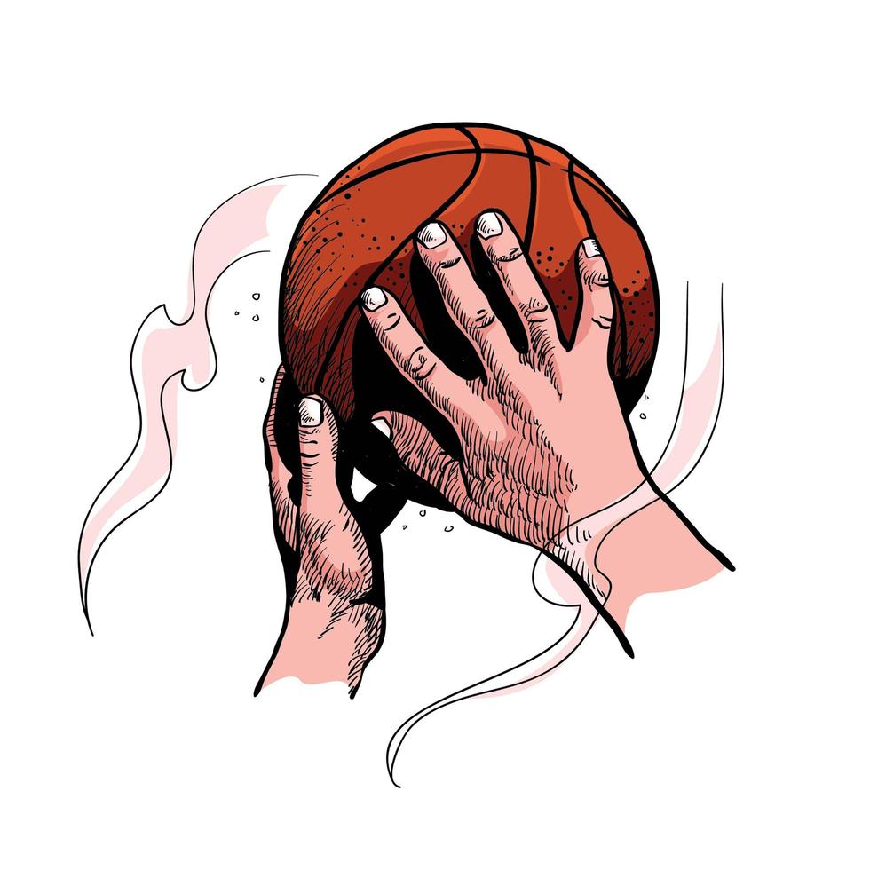 hand gooien van een basketbal schets vector