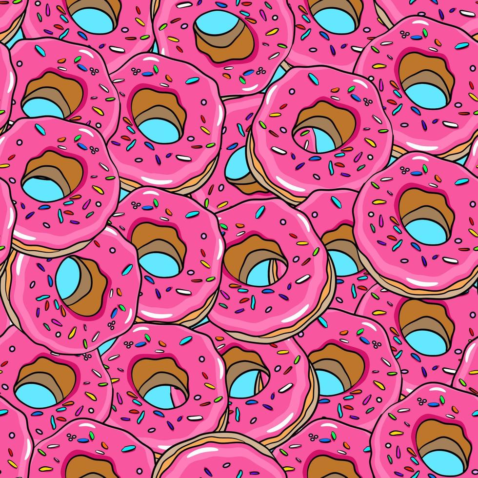 naadloos voedsel patroon met roze geglazuurd donuts Aan blauw achtergrond vector