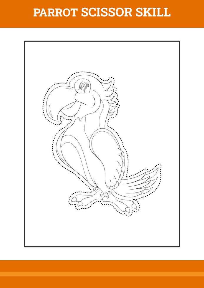 papegaai schaar vaardigheid voor kinderen. lijn kunst ontwerp voor kinderen afdrukbare kleur bladzijde. vector