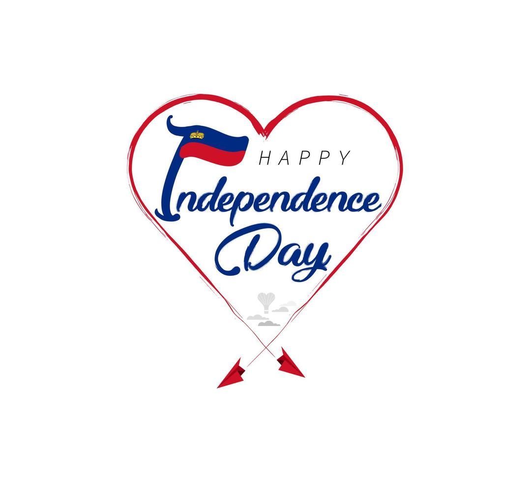 gelukkig onafhankelijkheid dag van Liechtenstein. vliegtuig trekt wolk van hart. nationaal vlag vector illustratie Aan wit achtergrond.