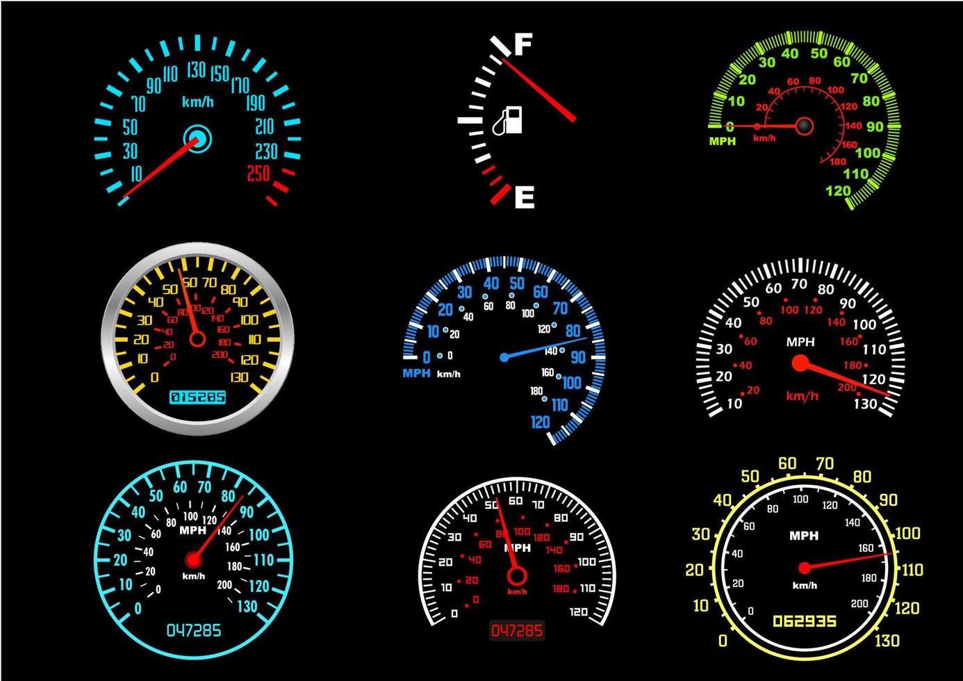 auto snelheidsmeters wijzerplaten vector