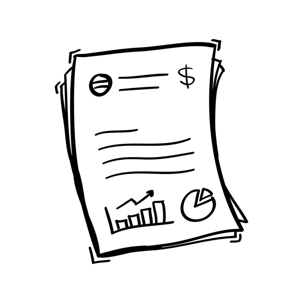 hand- getrokken financieel analytics document icoon in tekening stijl vector