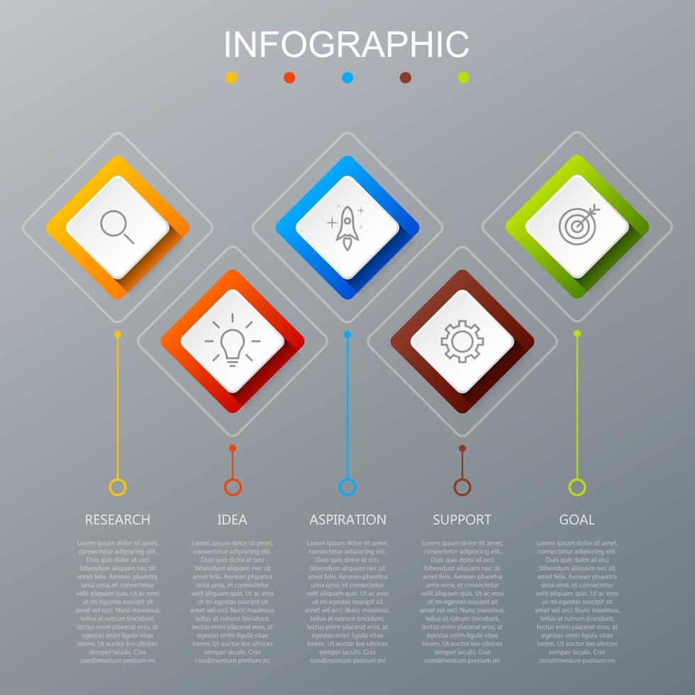 infographic sjabloon met de beeld van 5 rechthoeken vector