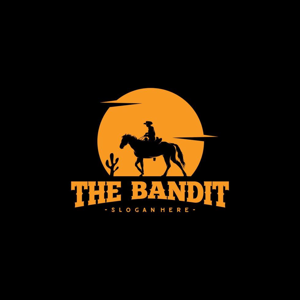 cowboy rijden paard silhouet Bij nacht logo vector