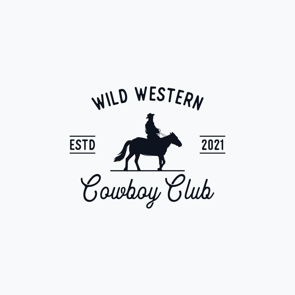 wijnoogst retro cowboy rijden paard silhouet logo ontwerp illustratie vector