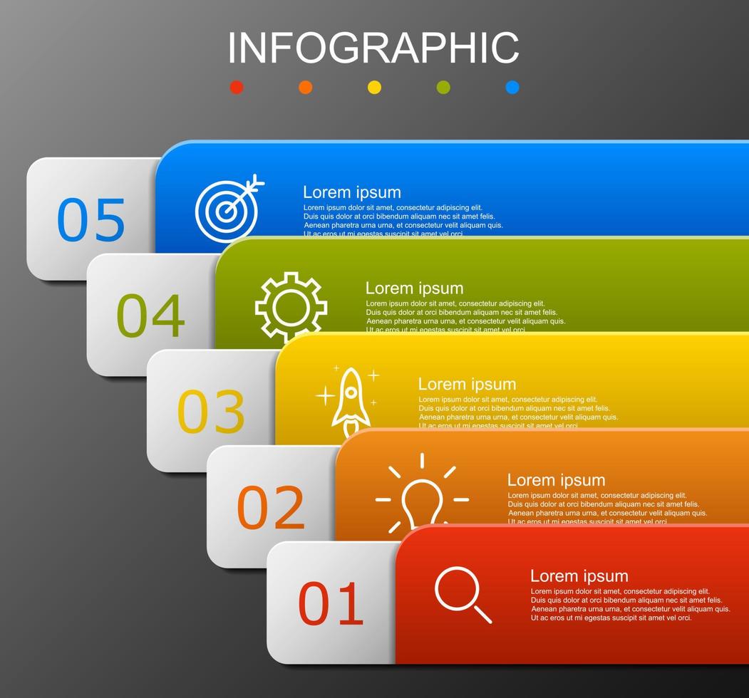 infographic sjabloon met de beeld van 5 rechthoeken vector