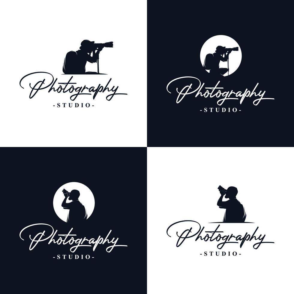 reeks van fotograaf studio logo ontwerp, cameraman symbool vector