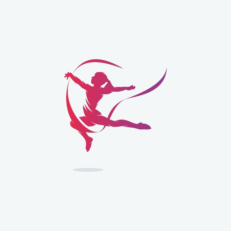 ritmisch gymnastiek met lint logo ontwerp vector