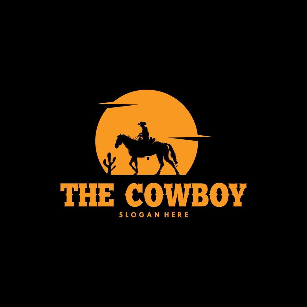 cowboy rijden paard silhouet Bij nacht logo vector