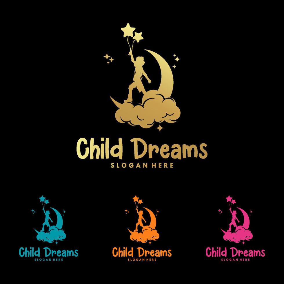 kinderen droom Aan de maan logo ontwerp vector