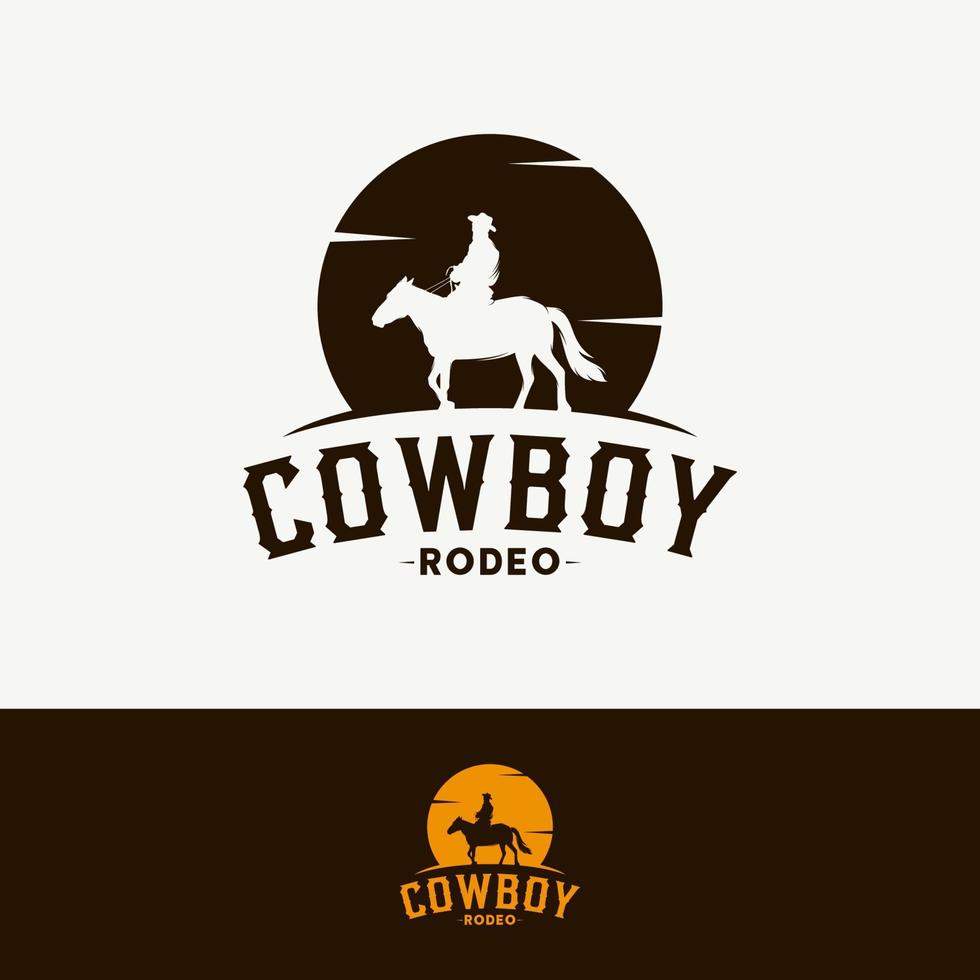 rodeo retro logo met cowboy paard rijder silhouet vector