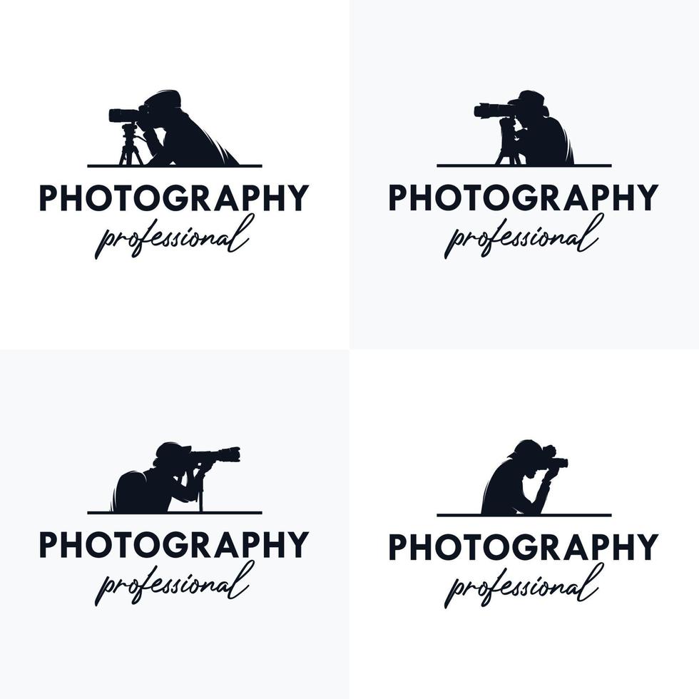 reeks van fotograaf retro logo ontwerp, cameraman symbool vector