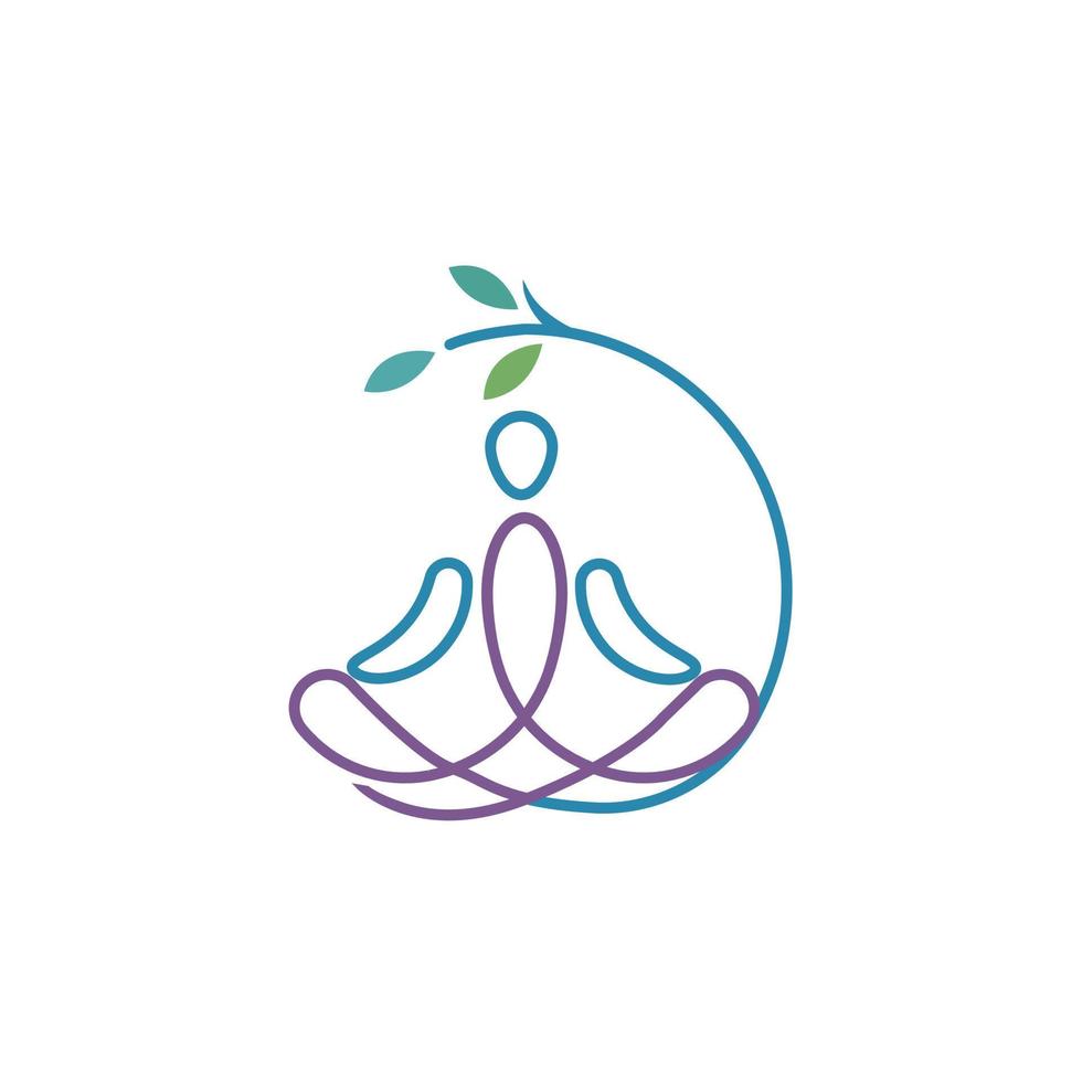 yoga meditatie persoon logo zittend in natuur illustratie. kalmte geest icoon voorkomen spanning vector