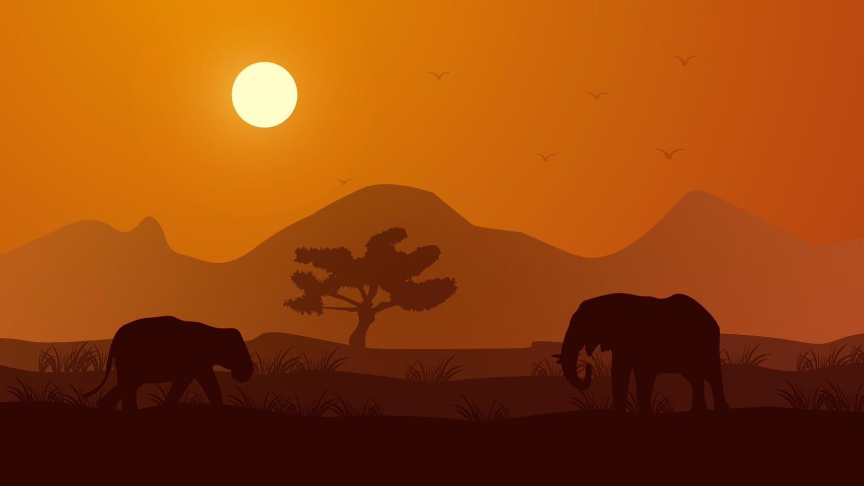 Afrika natuur landschap met silhoutte dieren vlak illustratie vector