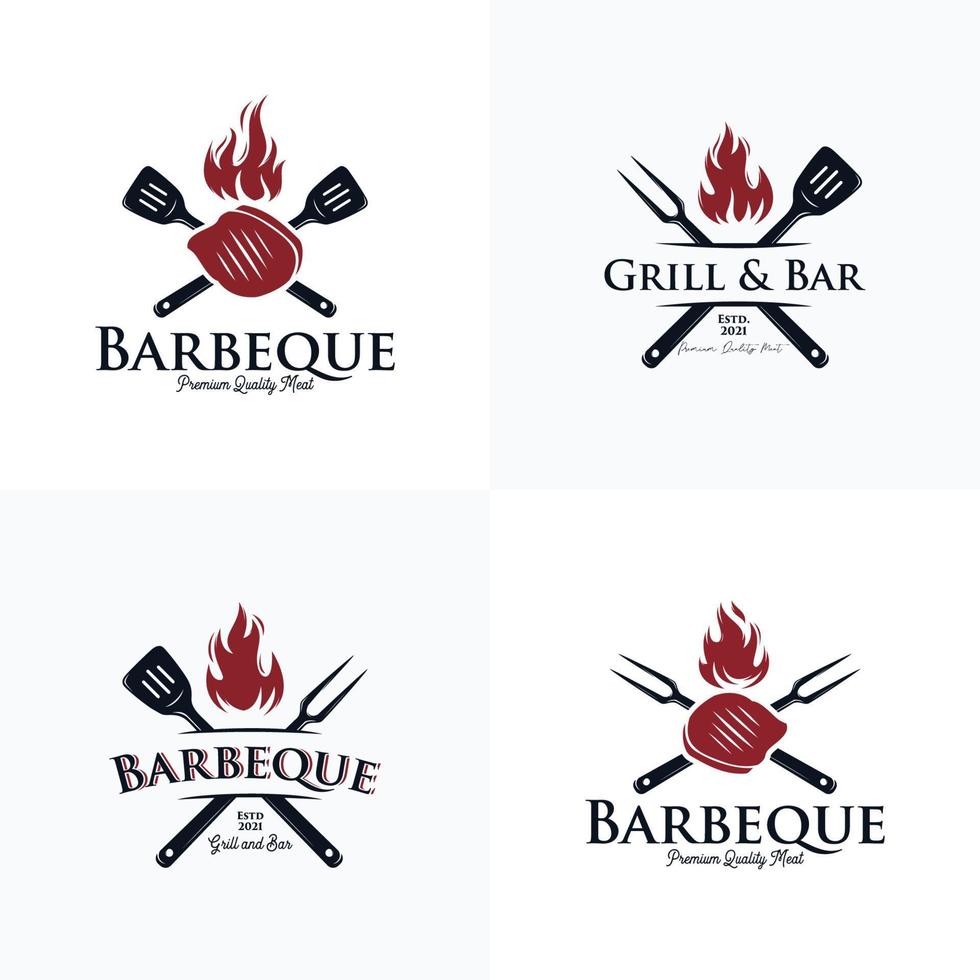 verzameling van barbecue en Steak-restaurant logo reeks vector