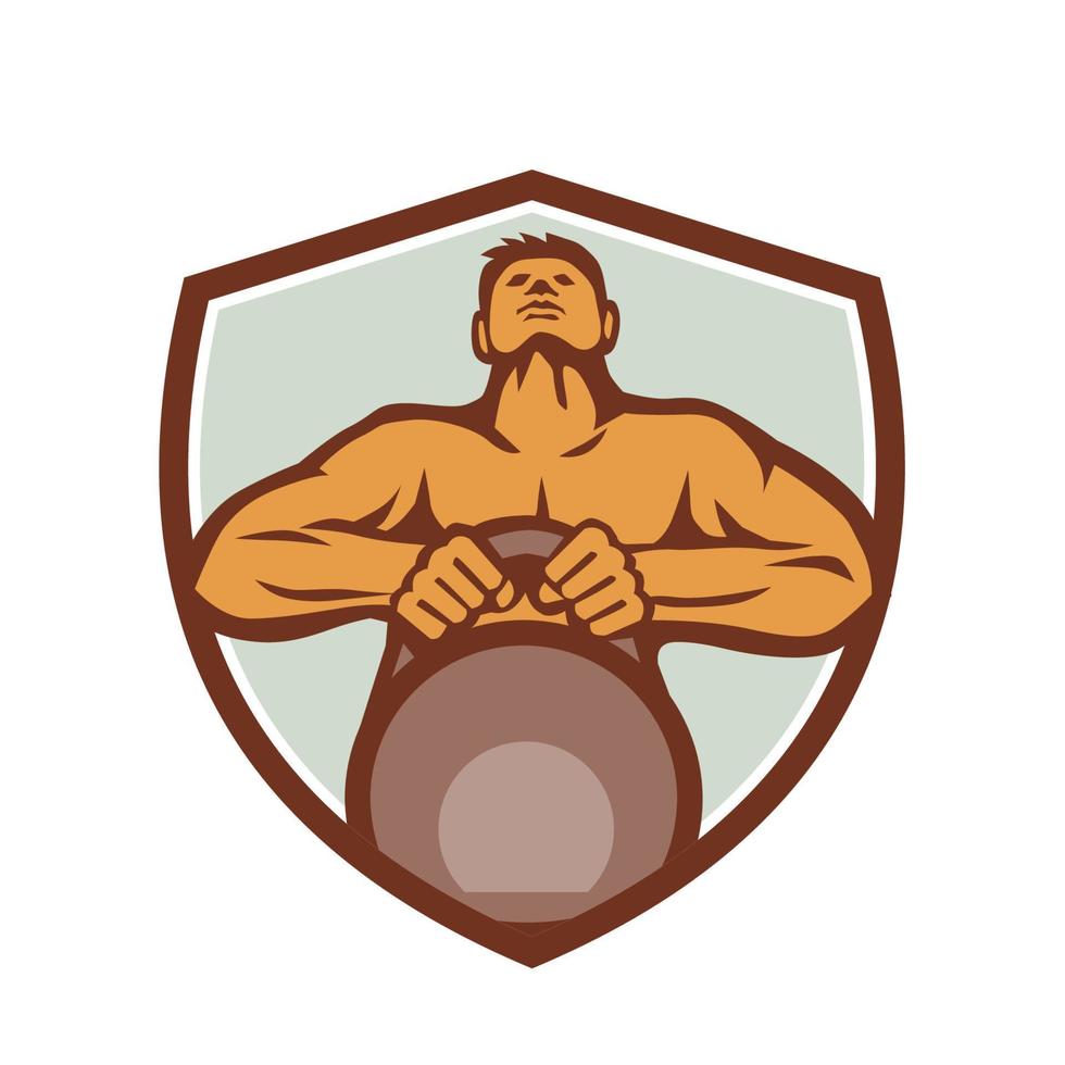 atleet gewichtheffer hijs- kettlebell kam retro vector